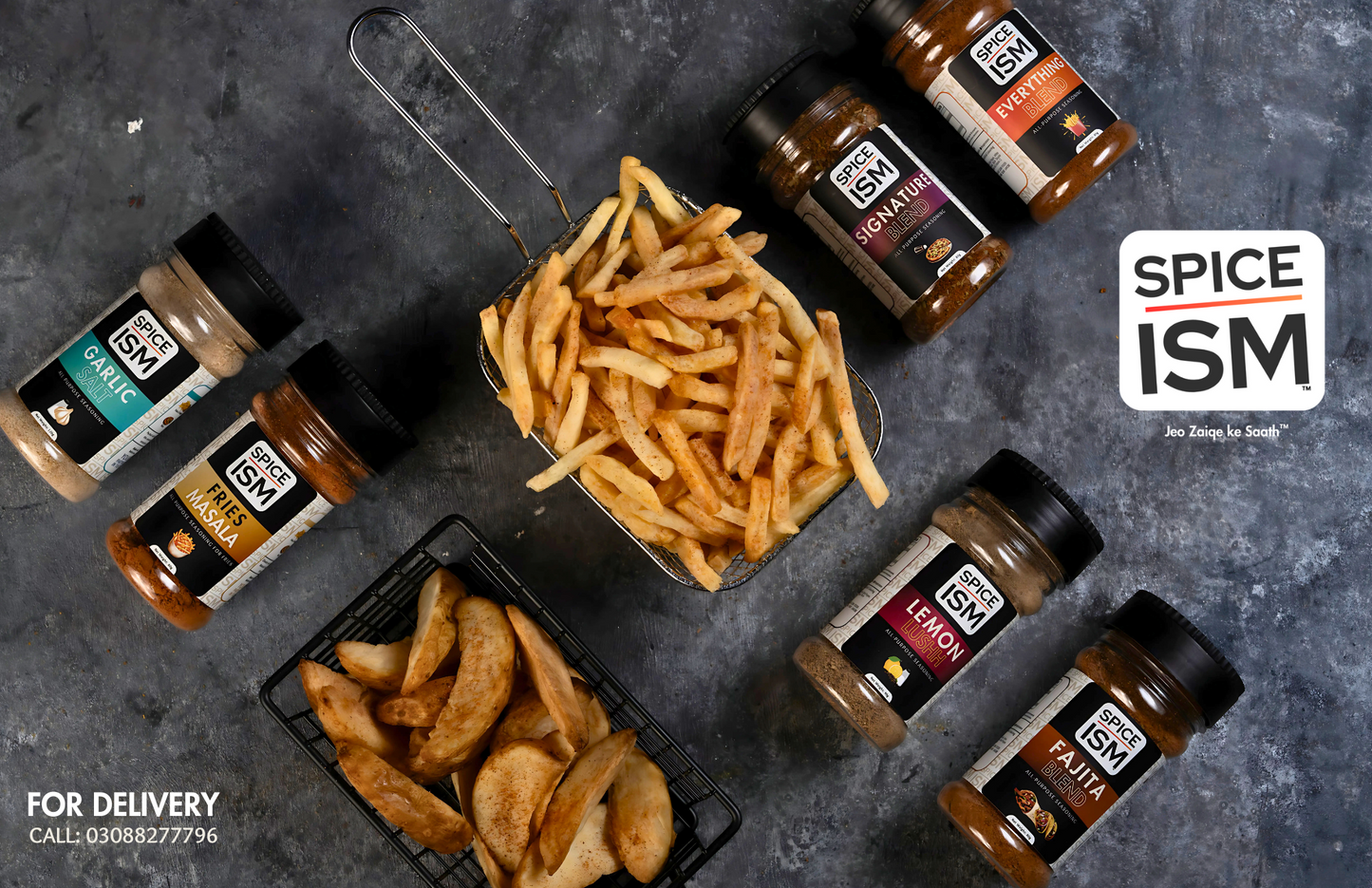 Sprinkling Fries Masala on golden potato fries