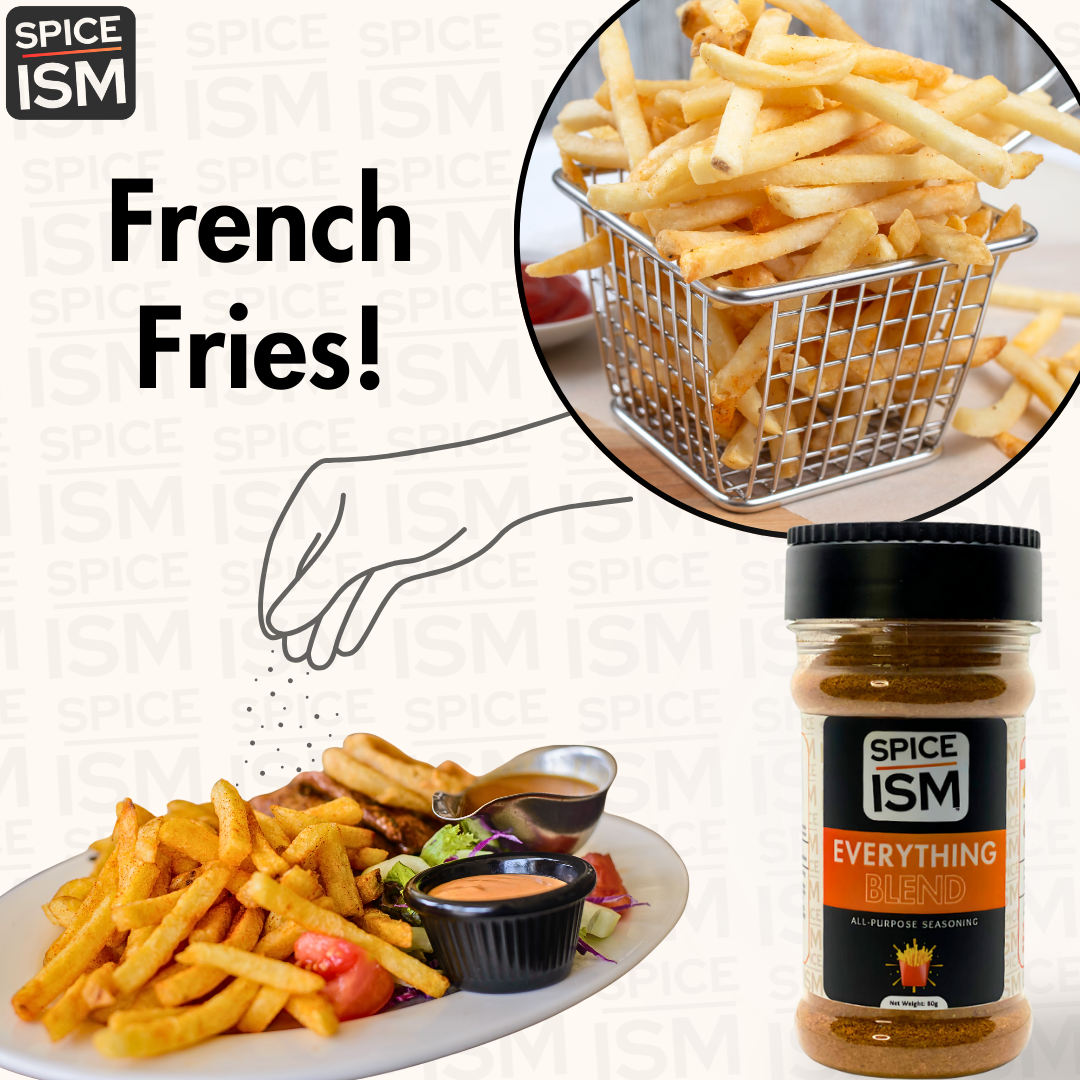 Sprinkling everything blend seasoning on snacks, fries, and meals