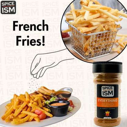 Sprinkling everything blend seasoning on snacks, fries, and meals